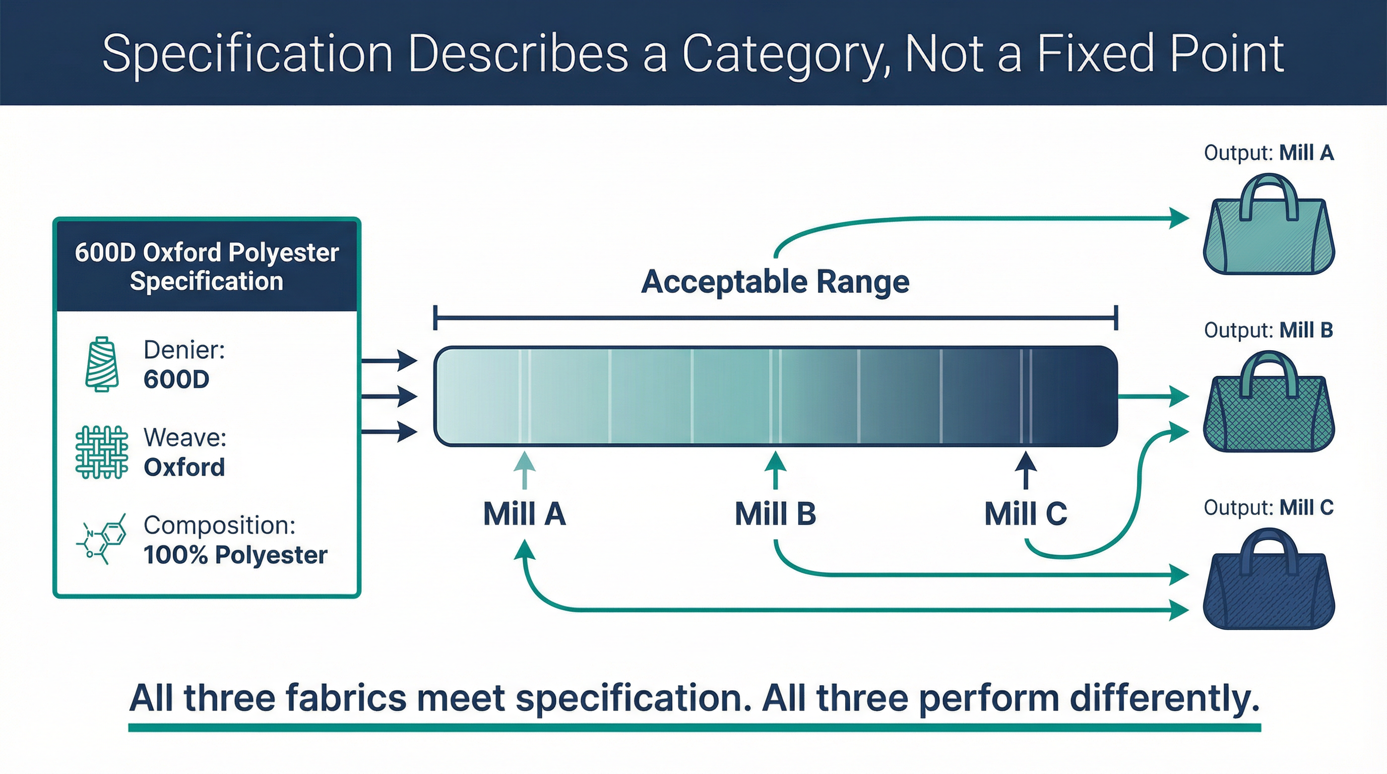 Material specification categories versus actual production variance in custom bag manufacturing